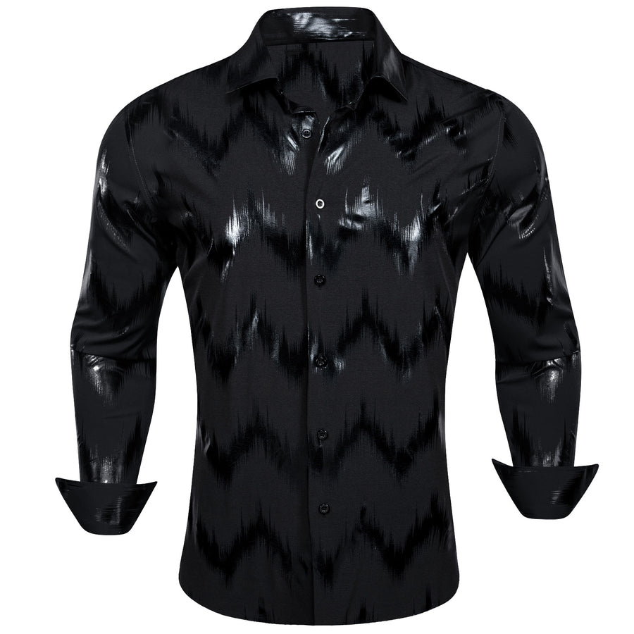 Black Bronzing Printing Novelty Dress Shirt shirt S   - Sophisticated Gentlemen