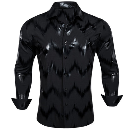 Black Bronzing Printing Novelty Dress Shirt shirt S   - Sophisticated Gentlemen