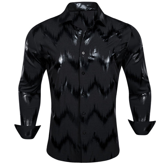 Black Bronzing Printing Novelty Dress Shirt shirt S   - Sophisticated Gentlemen