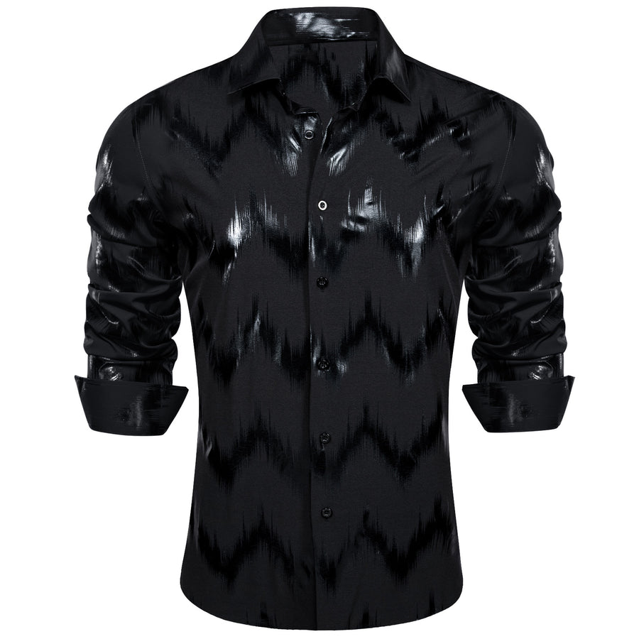 Black Bronzing Printing Novelty Dress Shirt shirt    - Sophisticated Gentlemen