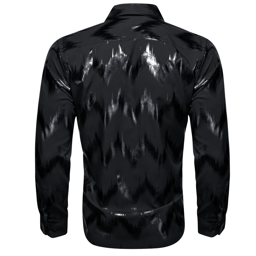 Black Bronzing Printing Novelty Dress Shirt shirt    - Sophisticated Gentlemen