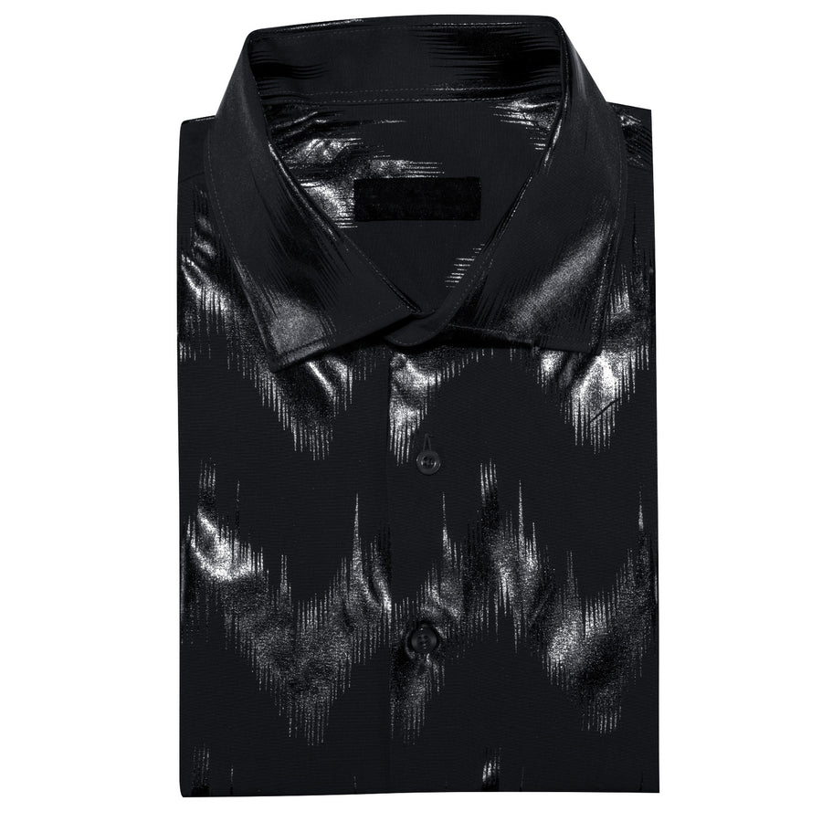 Black Bronzing Printing Novelty Dress Shirt shirt    - Sophisticated Gentlemen