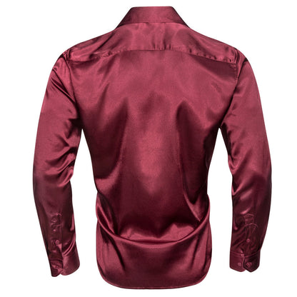 Burgundy Red Solid Silk Dress Shirt shirt    - Sophisticated Gentlemen