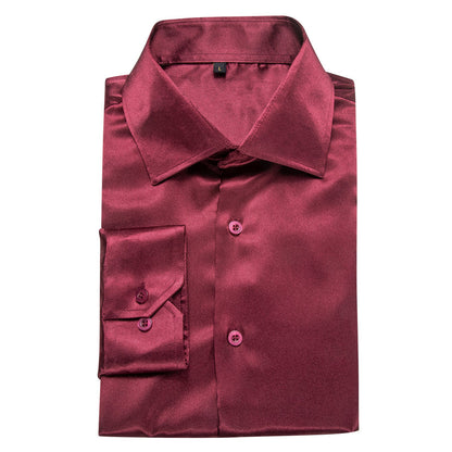 Burgundy Red Solid Silk Dress Shirt shirt    - Sophisticated Gentlemen