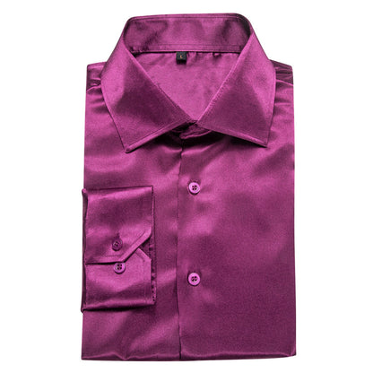 Dark Purple Solid Silk Dress Shirt shirt    - Sophisticated Gentlemen