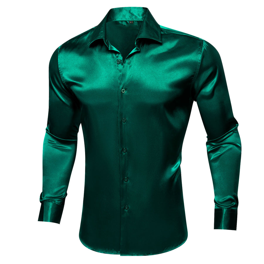 Dark Green Solid Silk Dress Shirt shirt S   - Sophisticated Gentlemen