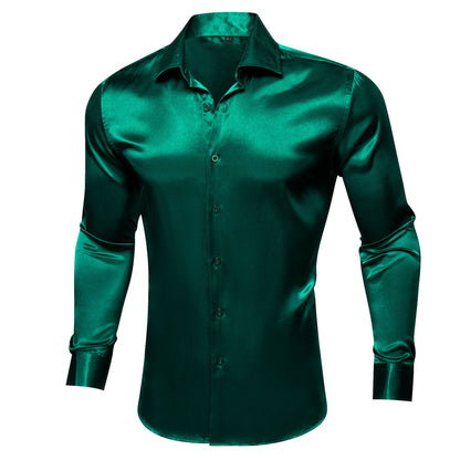 Dark Green Solid Silk Dress Shirt shirt S   - Sophisticated Gentlemen