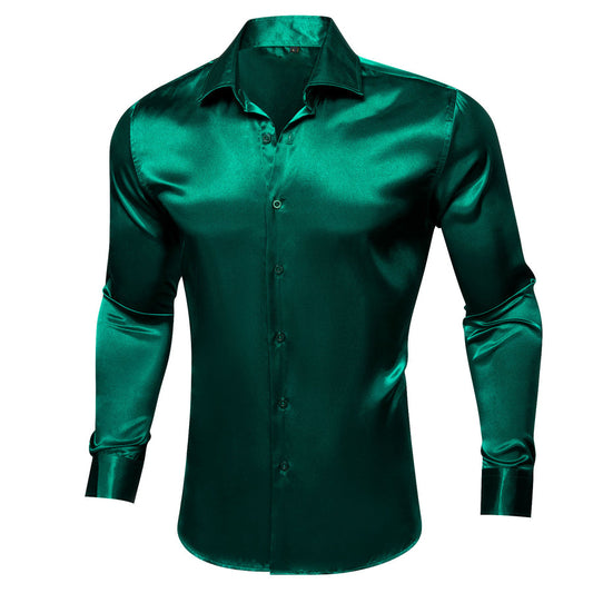Dark Green Solid Silk Dress Shirt shirt S   - Sophisticated Gentlemen