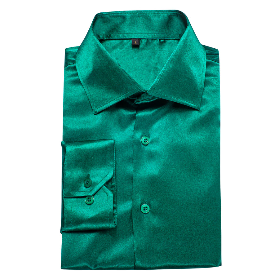 Dark Green Solid Silk Dress Shirt shirt    - Sophisticated Gentlemen
