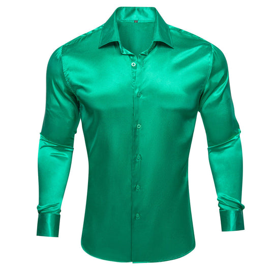 Green Solid Silk Dress Shirt shirt S   - Sophisticated Gentlemen