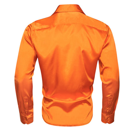 Orange Solid Silk Dress Shirt shirt    - Sophisticated Gentlemen