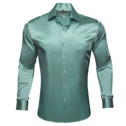 Gray Blue Solid Silk Dress Shirt shirt S   - Sophisticated Gentlemen
