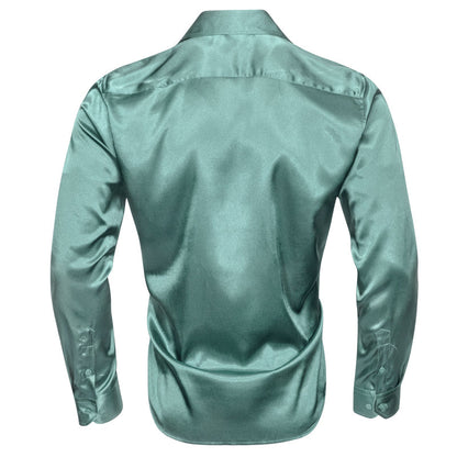 Gray Blue Solid Silk Dress Shirt shirt    - Sophisticated Gentlemen