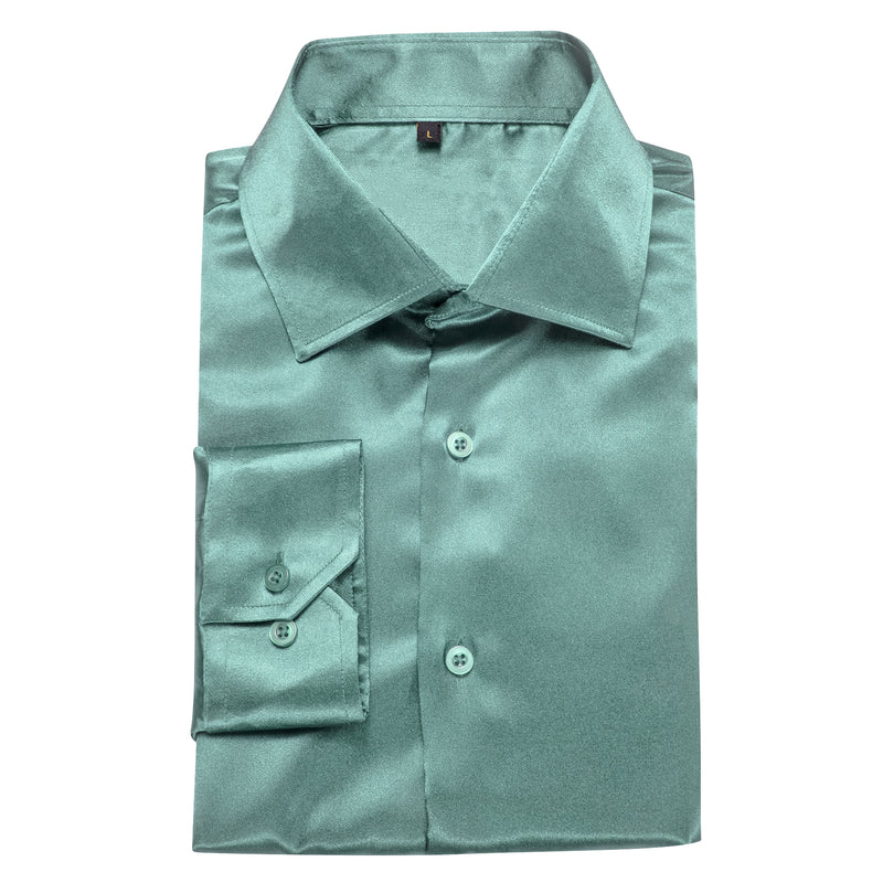 Gray Blue Solid Silk Dress Shirt shirt    - Sophisticated Gentlemen