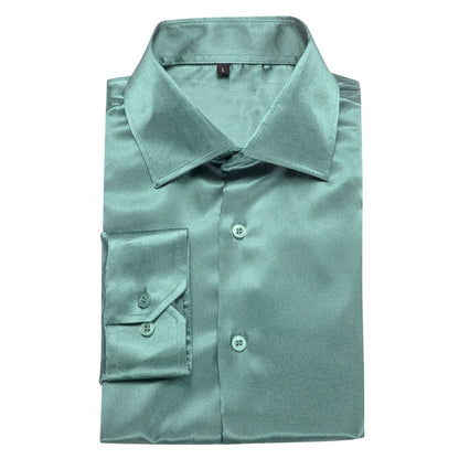 Gray Blue Solid Silk Dress Shirt shirt    - Sophisticated Gentlemen