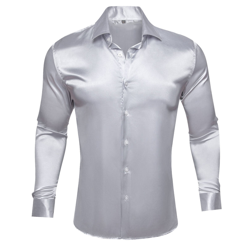 Silver Gray Solid Silk Dress Shirt shirt S   - Sophisticated Gentlemen
