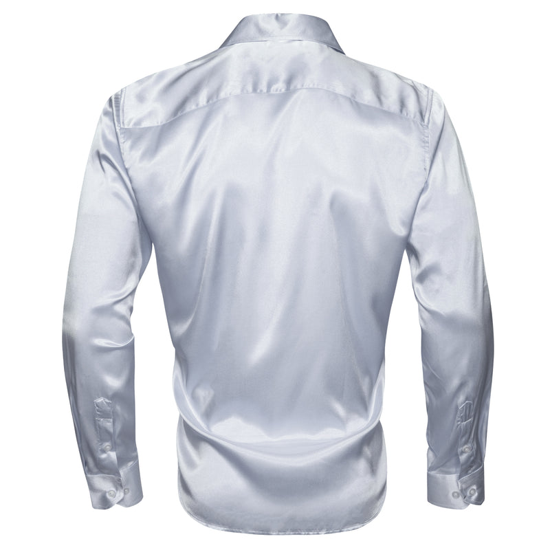 Silver Gray Solid Silk Dress Shirt shirt    - Sophisticated Gentlemen