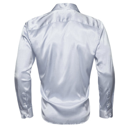 Silver Gray Solid Silk Dress Shirt shirt    - Sophisticated Gentlemen