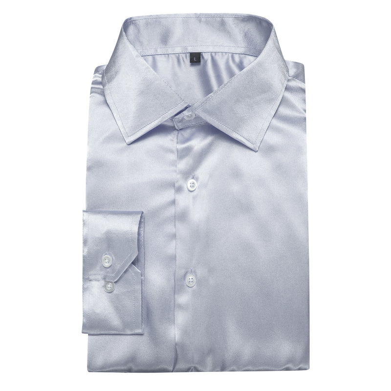 Silver Gray Solid Silk Dress Shirt shirt    - Sophisticated Gentlemen