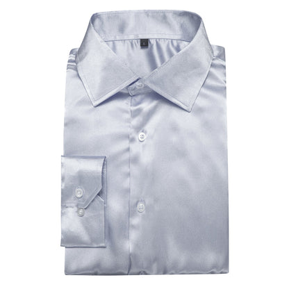 Silver Gray Solid Silk Dress Shirt shirt    - Sophisticated Gentlemen