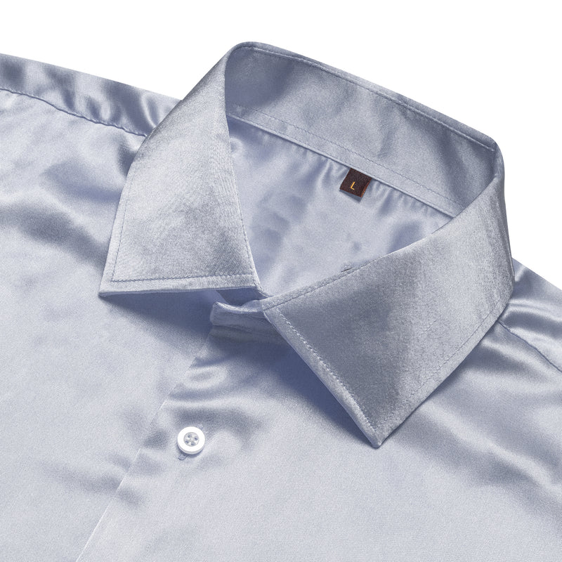 Silver Gray Solid Silk Dress Shirt shirt    - Sophisticated Gentlemen