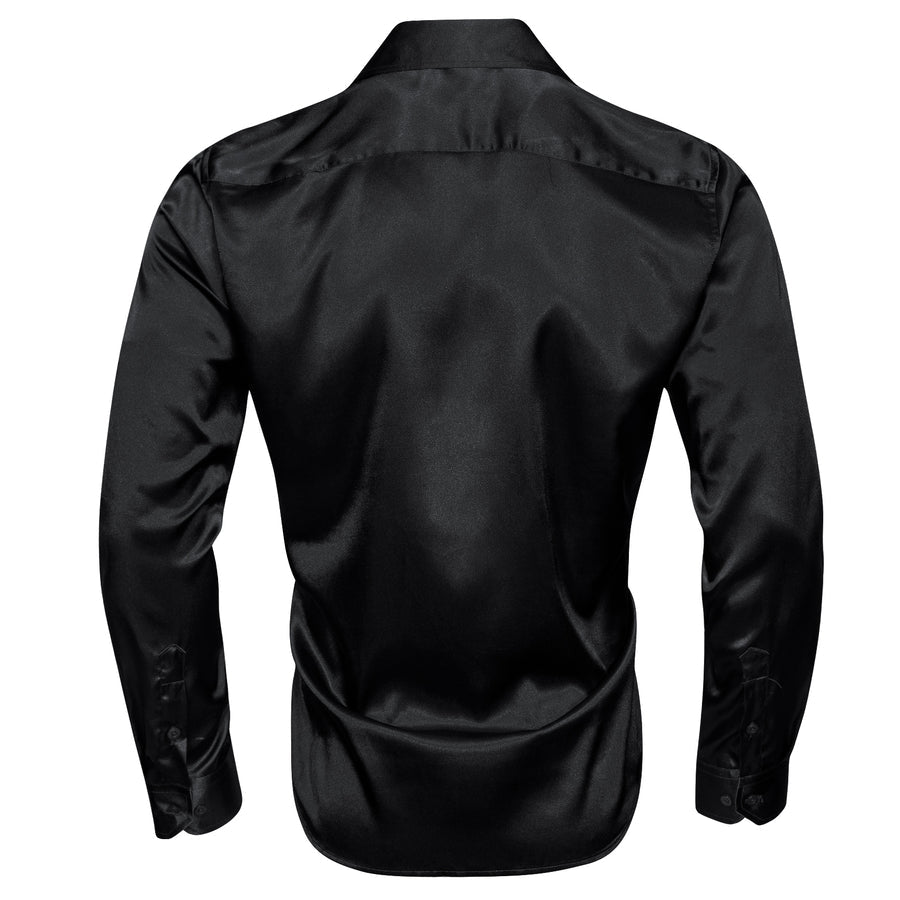 Black Solid Silk Dress Shirt shirt    - Sophisticated Gentlemen