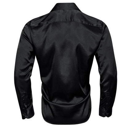 Black Solid Silk Dress Shirt shirt    - Sophisticated Gentlemen
