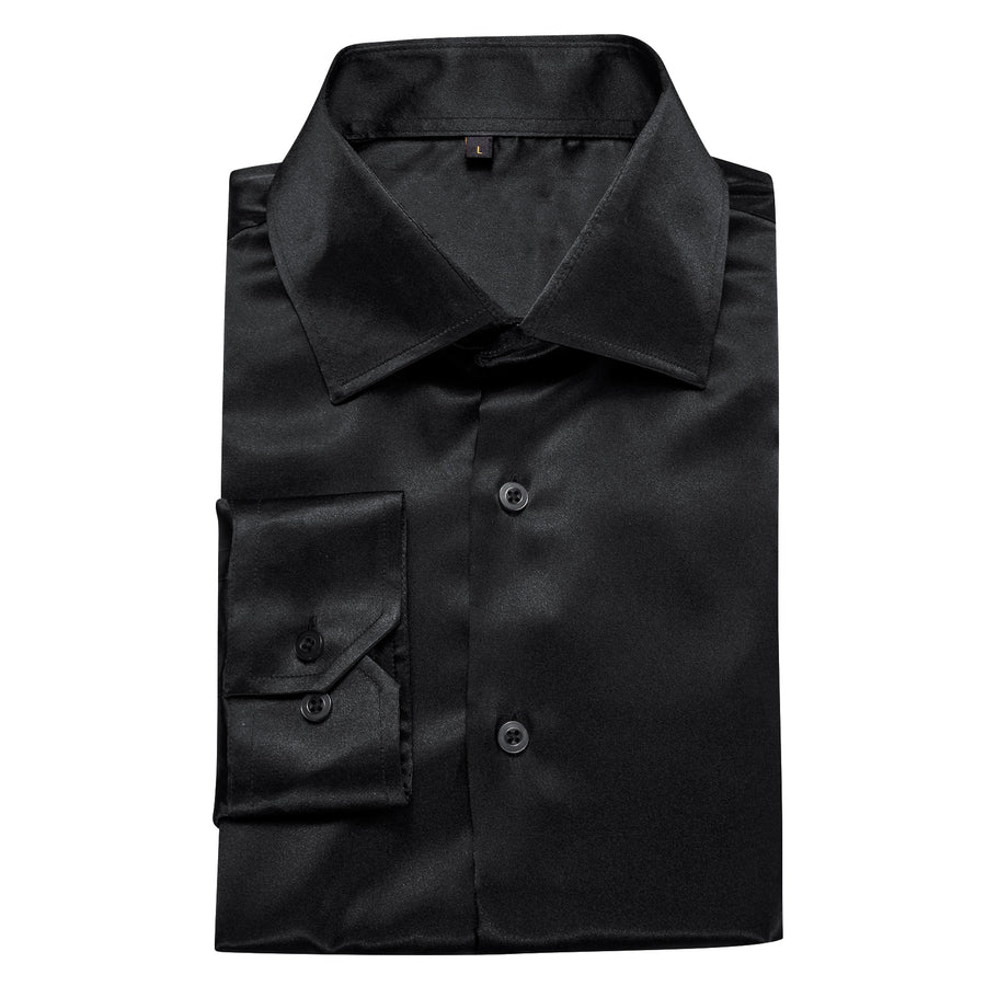 Black Solid Silk Dress Shirt shirt    - Sophisticated Gentlemen