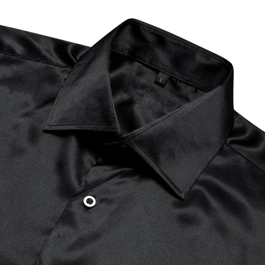 Black Solid Silk Dress Shirt shirt    - Sophisticated Gentlemen