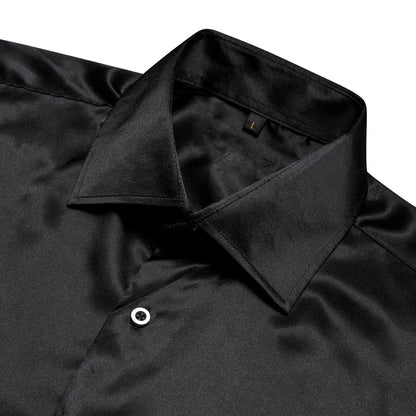 Black Solid Silk Dress Shirt shirt    - Sophisticated Gentlemen