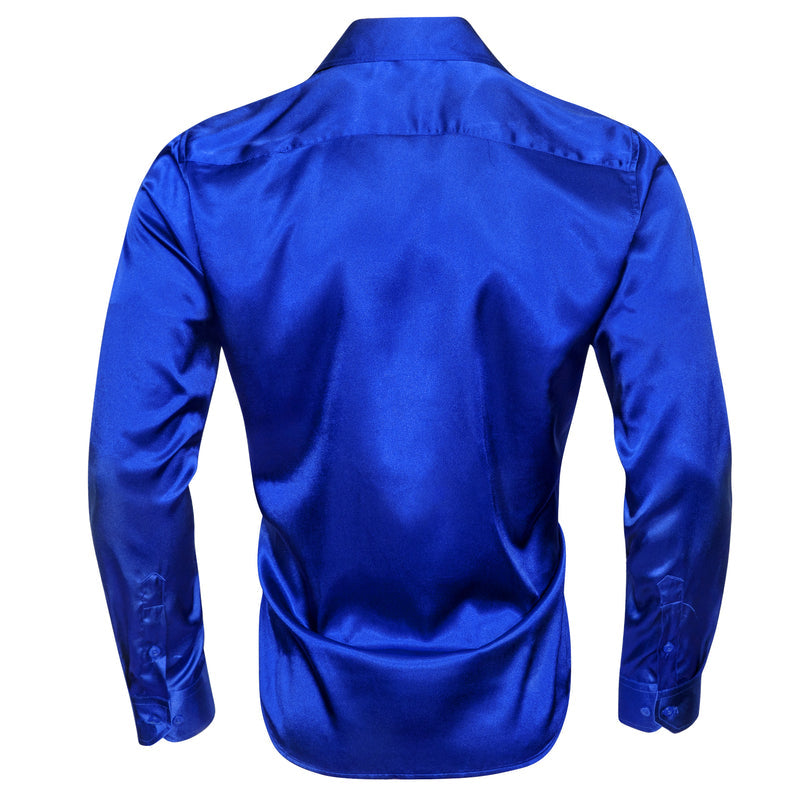 Klein Blue Solid Silk Men's Dress Shirt shirt    - Sophisticated Gentlemen