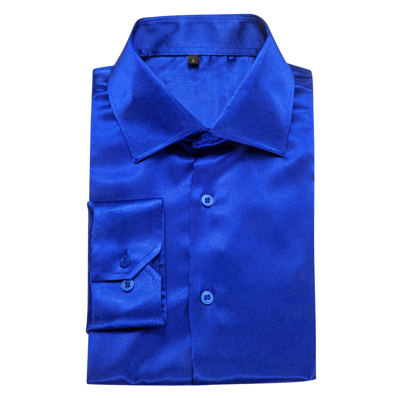 Klein Blue Solid Silk Men's Dress Shirt shirt    - Sophisticated Gentlemen