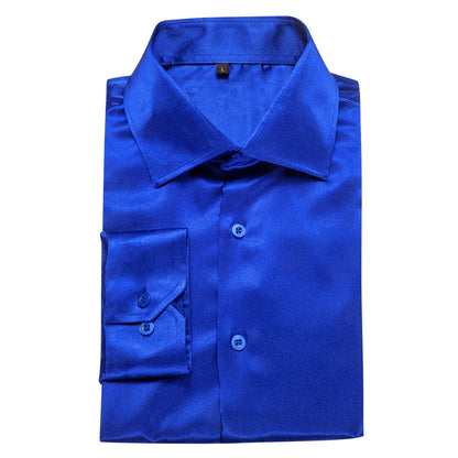 Klein Blue Solid Silk Men's Dress Shirt shirt    - Sophisticated Gentlemen