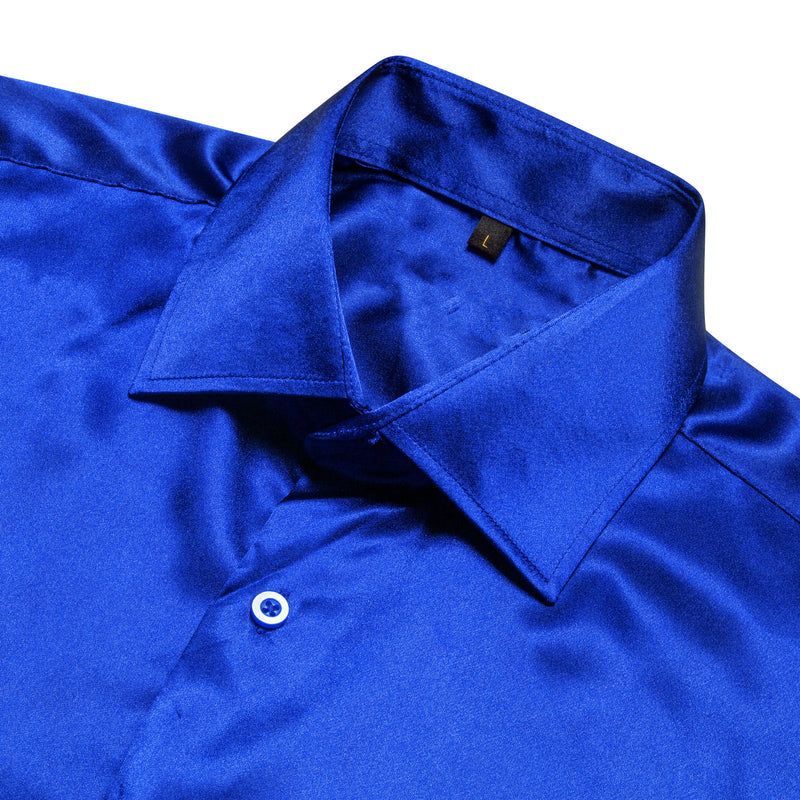 Klein Blue Solid Silk Men's Dress Shirt shirt    - Sophisticated Gentlemen