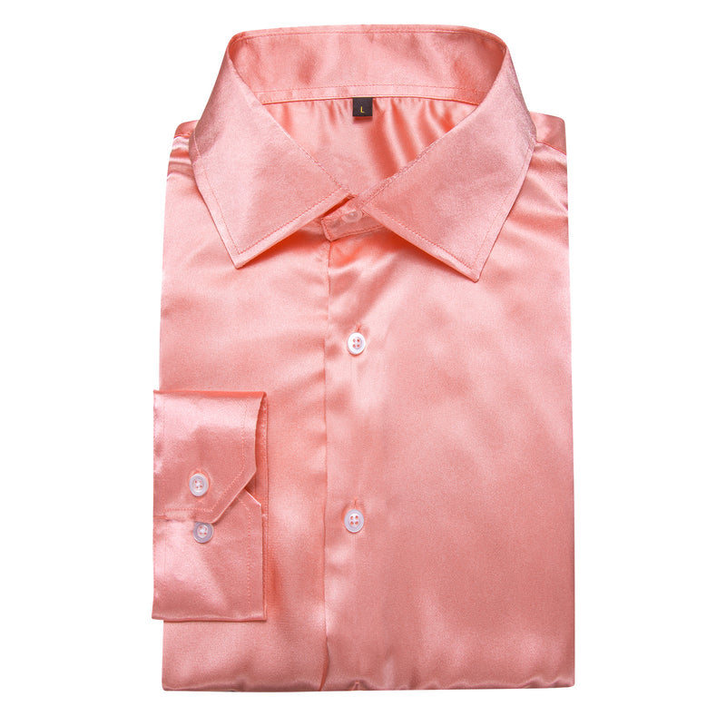 Pink Solid Silk Men's Dress Shirt shirt    - Sophisticated Gentlemen
