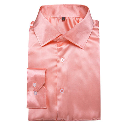 Pink Solid Silk Men's Dress Shirt shirt    - Sophisticated Gentlemen