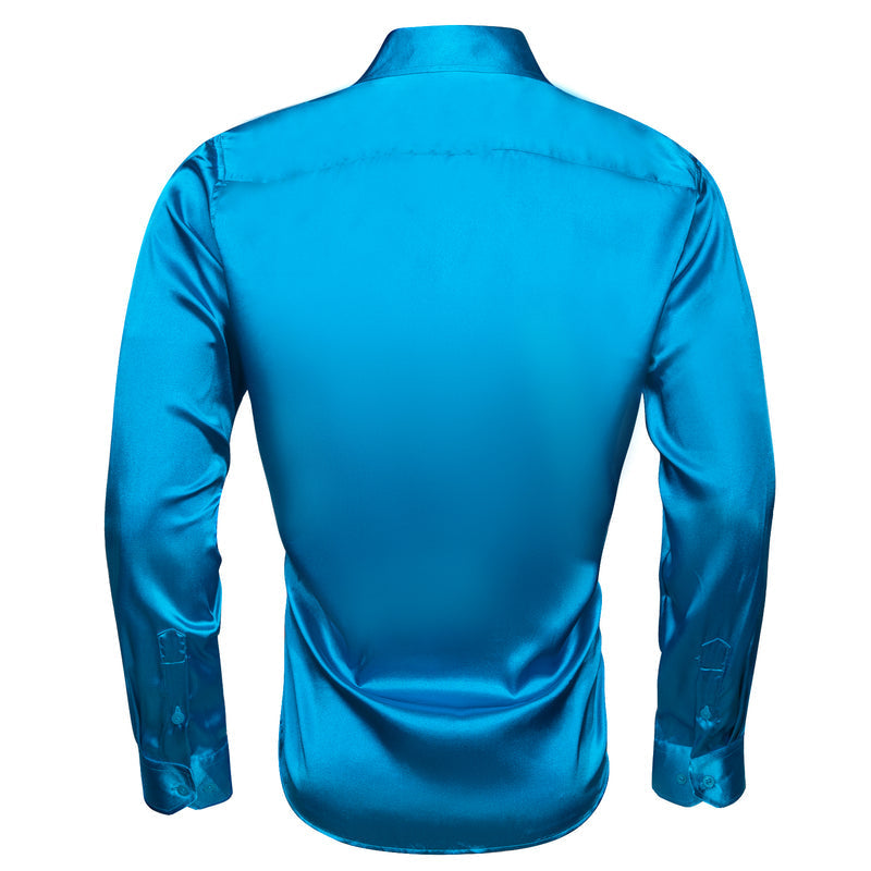 Blue Solid Silk Men's Dress Shirt shirt    - Sophisticated Gentlemen