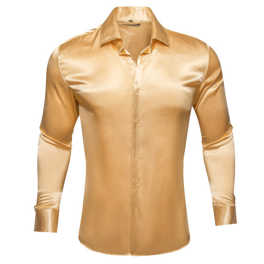Champagne Yellow Solid Silk Dress Shirt shirt S   - Sophisticated Gentlemen