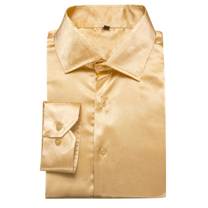 Champagne Yellow Solid Silk Dress Shirt shirt    - Sophisticated Gentlemen