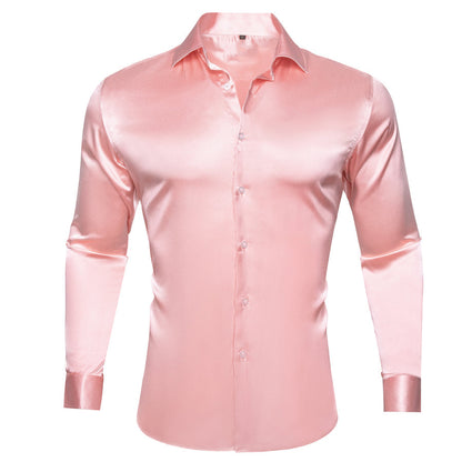 Baby Pink Solid Silk Dress Shirt shirt S   - Sophisticated Gentlemen