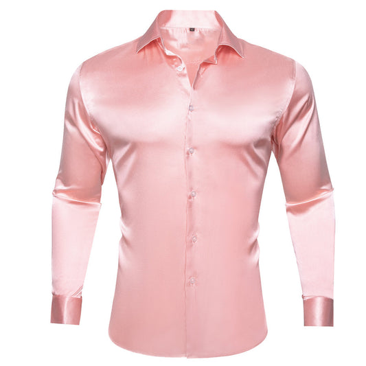 Baby Pink Solid Silk Dress Shirt shirt S   - Sophisticated Gentlemen