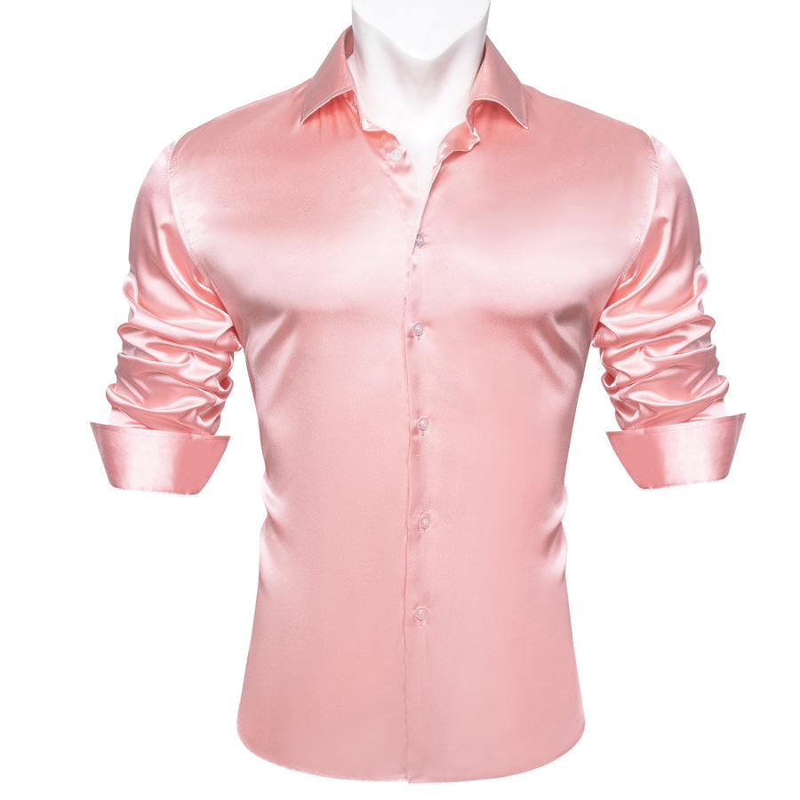 Baby Pink Solid Silk Dress Shirt shirt    - Sophisticated Gentlemen