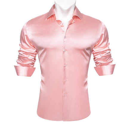 Baby Pink Solid Silk Dress Shirt shirt    - Sophisticated Gentlemen