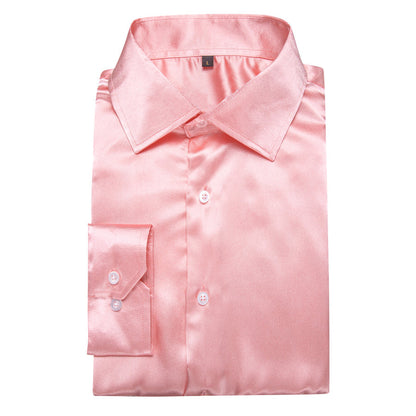 Baby Pink Solid Silk Dress Shirt shirt    - Sophisticated Gentlemen