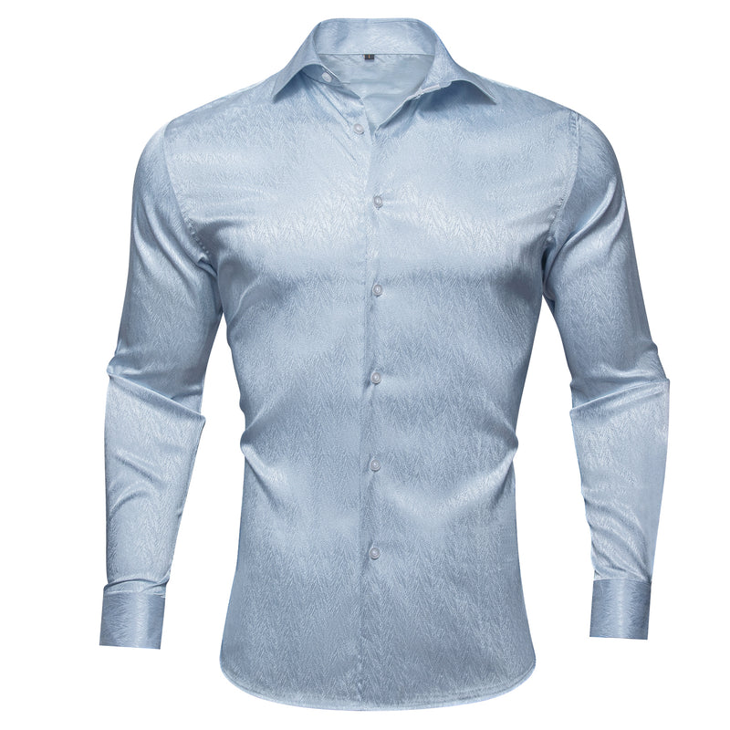 Sky Blue Solid Woven Silk Dress Shirt shirt S   - Sophisticated Gentlemen