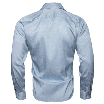 Sky Blue Solid Woven Silk Dress Shirt shirt    - Sophisticated Gentlemen