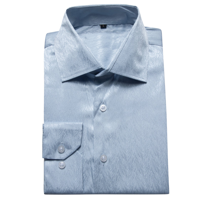 Sky Blue Solid Woven Silk Dress Shirt shirt    - Sophisticated Gentlemen