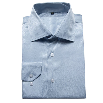 Sky Blue Solid Woven Silk Dress Shirt shirt    - Sophisticated Gentlemen