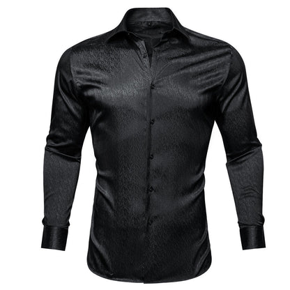 Black Solid Woven Silk Dress Shirt shirt S   - Sophisticated Gentlemen