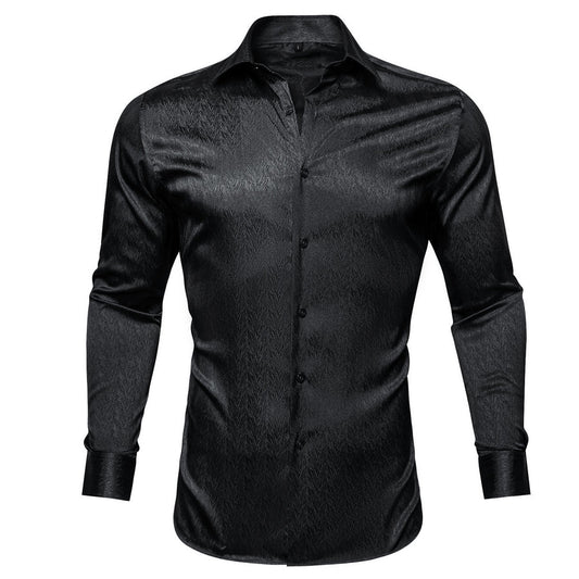 Black Solid Woven Silk Dress Shirt shirt S   - Sophisticated Gentlemen